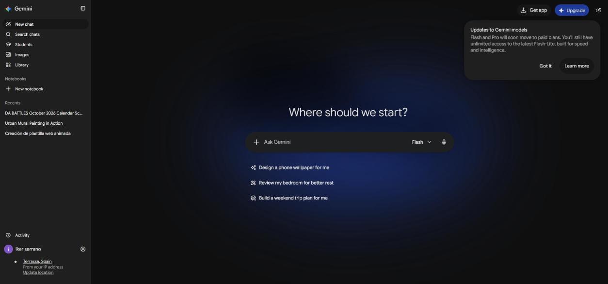 Pàgina d'inici de Google Gemini