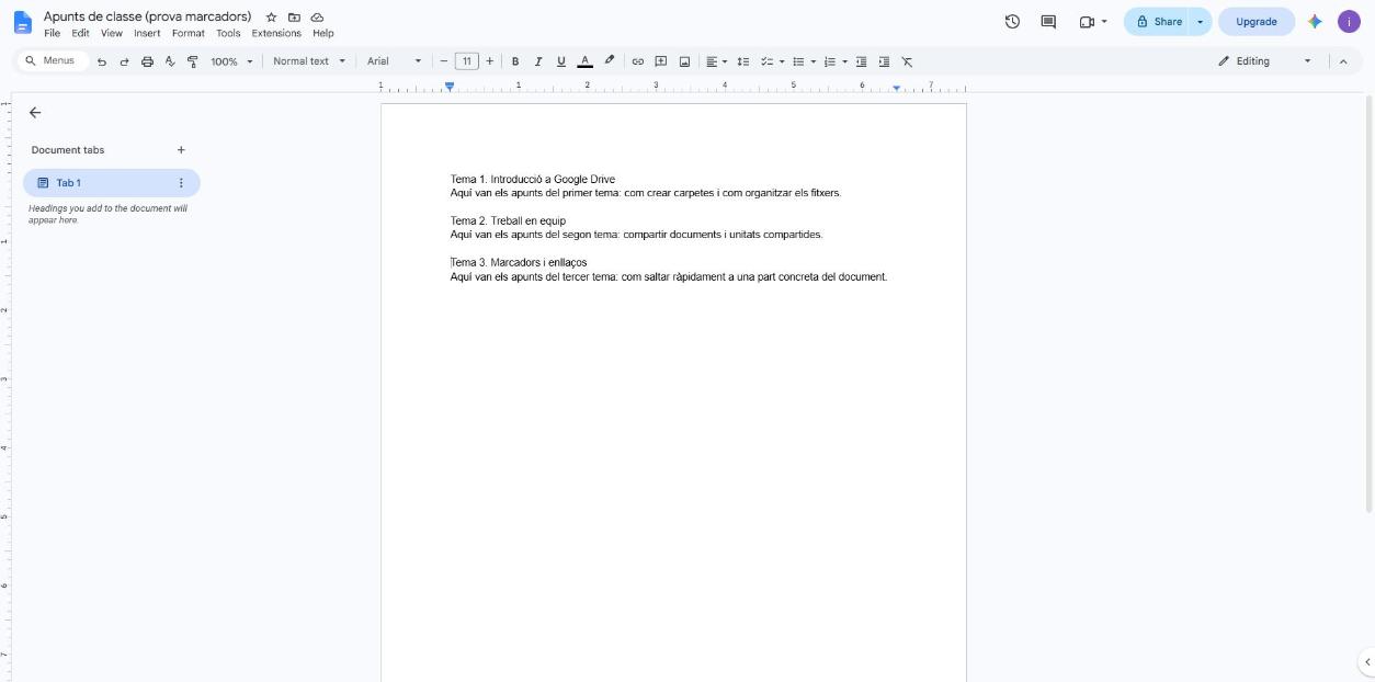 Cursor col·locat al principi del títol Tema 3