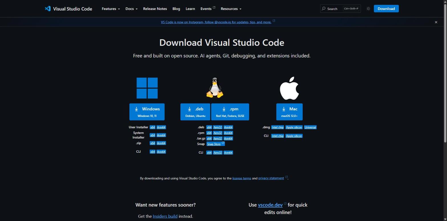 Pagina de descarrega de Visual Studio Code