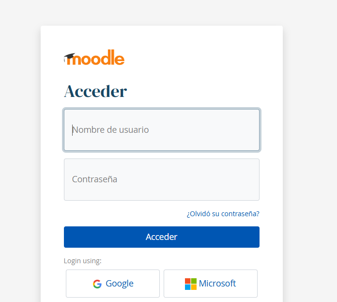 Pantalla per accedir a Moodle amb Google o Microsoft
